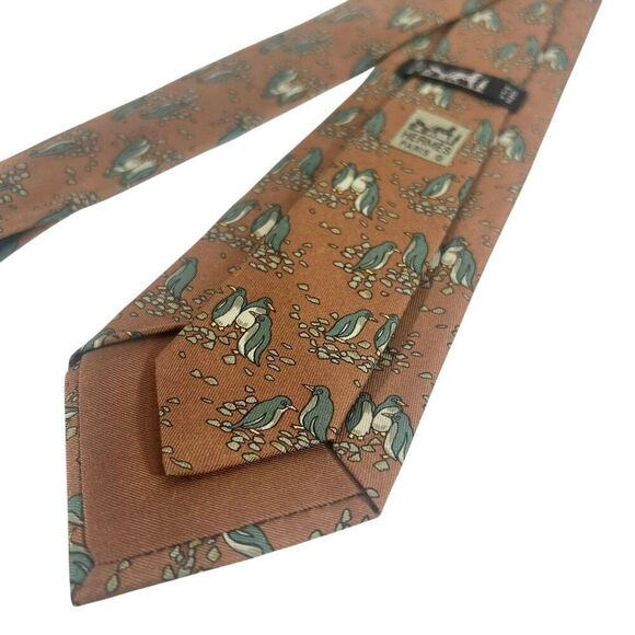 Hermès Men's Brown Penguin Print Silk Tie - Picture 1 of 8